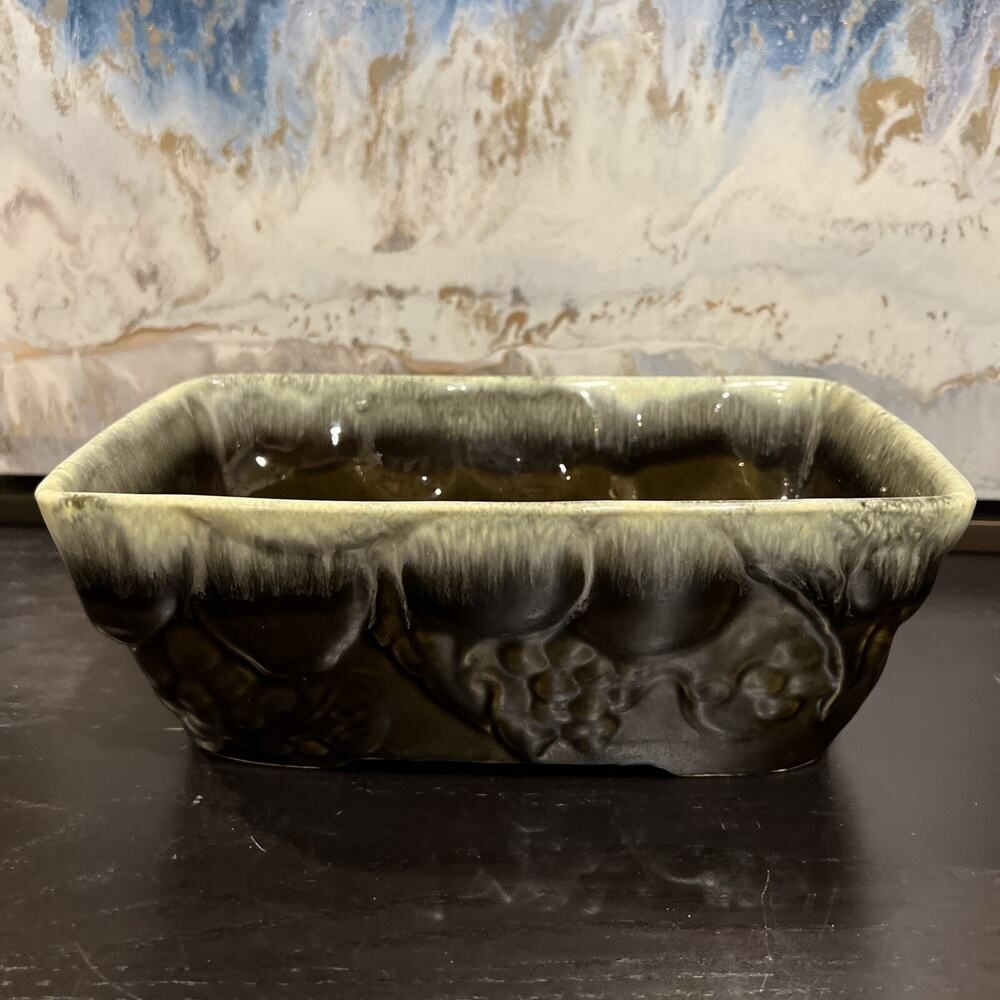 Vintage HULL USA Drip Glaze Pottery Planter F18 Rectangular with Grapes